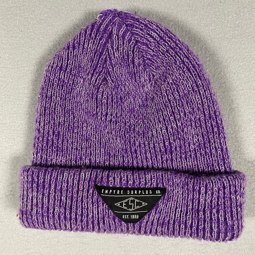 Empyre Surplus Co Mens Purple Marled Ribbed Knit Cuffed‎ Beanie Hat